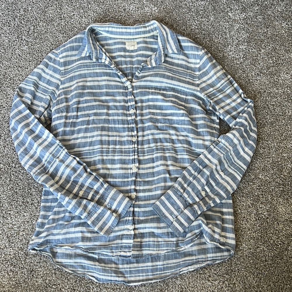 J. Crew Blue and White Striped Button-Down Shirt